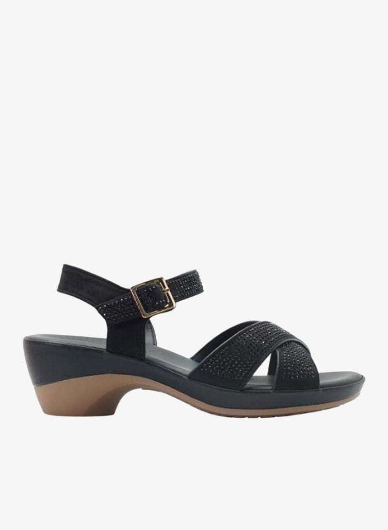 ميشيل مورجان 092-3113 Michelle Morgan Ladies Mid Heel Backstrap Sandals 514RJ315 Black - Image 4