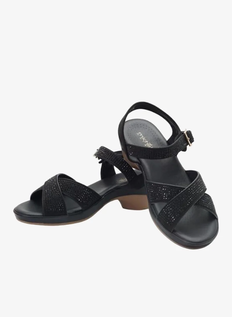 Michelle Morgan 092-3113 Michelle Morgan Ladies Mid Heel Backstrap Sandals 514RJ315 Black