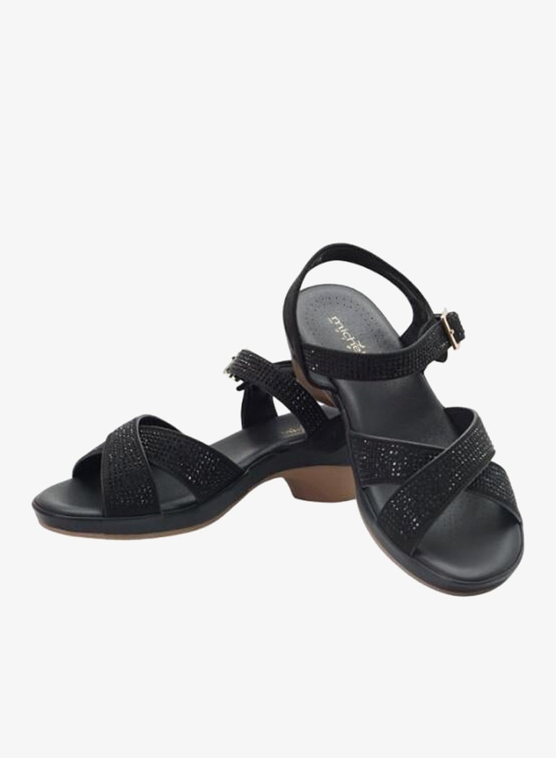 ميشيل مورجان 092-3113 Michelle Morgan Ladies Mid Heel Backstrap Sandals 514RJ315 Black - Image 2