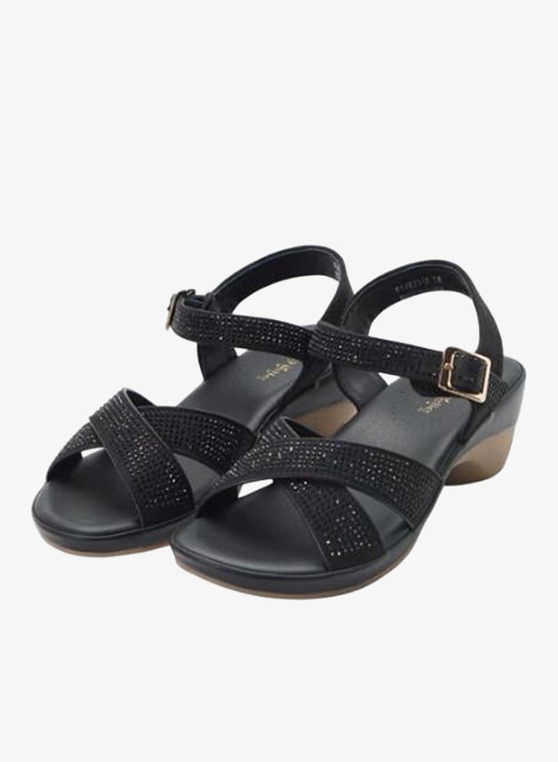 ميشيل مورجان 092-3113 Michelle Morgan Ladies Mid Heel Backstrap Sandals 514RJ315 Black - Image 1