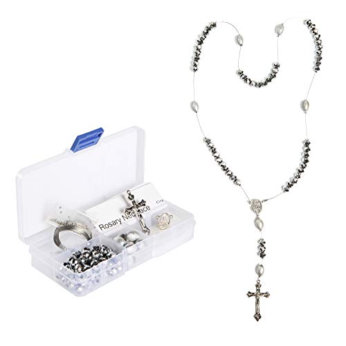 Linpeng Silver Crystal Glass Plastic Beads Rosary DIY Jewelry Kit, Rosary Making Supplies, Gift for Beader, Silver, 1 Pack - Image 4