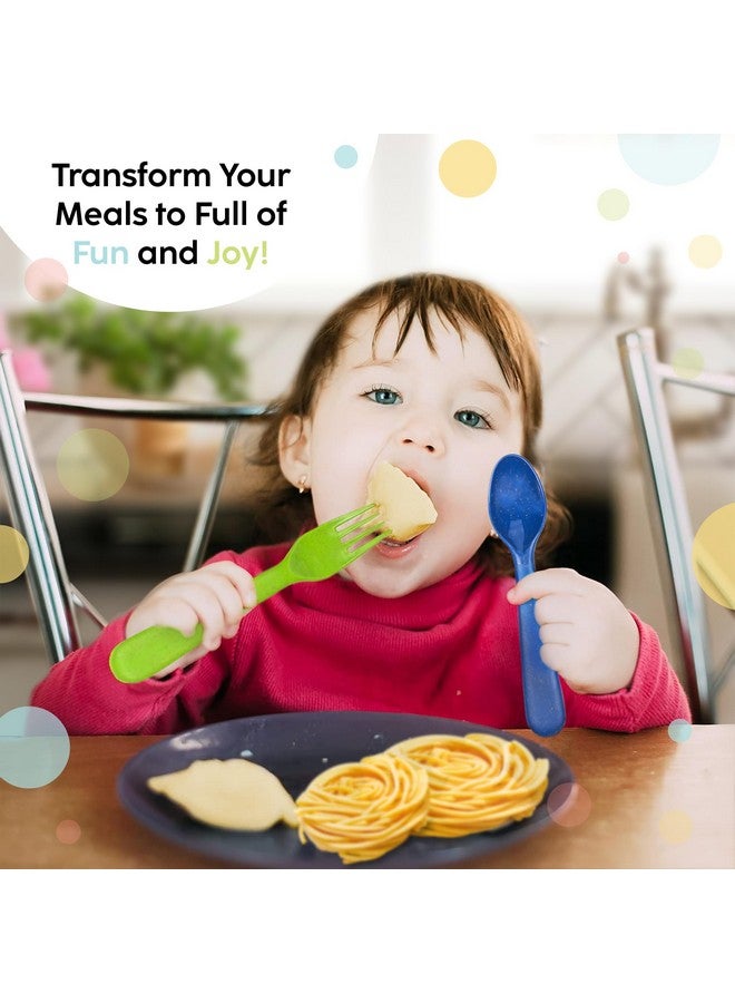 PLASKIDY Wheat Straw Toddler Utensils Set of 12 - Kids Forks and Kids Spoons BPA Free/Dishwasher Safe Kids Utensils Cutlery Set Brightly Colored Toddlers Silverware Set - Image 2