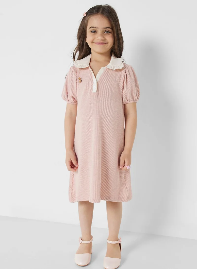 Pinata Girls Puff Sleeve Polo Collar Dress