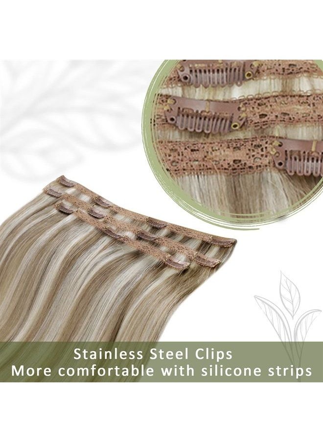 RUNATURE 10 Inch Clip in Hair Extensions Real Human Hair Platinum Blonde Highlighted Ash Brown Hair Extensions Clip in Remy Human Hair Natural Short Hair Clip in Extensions 50g 3pcs  - Image 5
