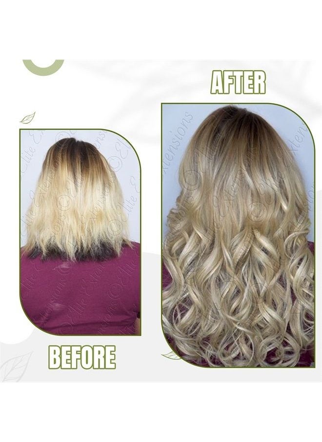 RUNATURE 10 Inch Clip in Hair Extensions Real Human Hair Platinum Blonde Highlighted Ash Brown Hair Extensions Clip in Remy Human Hair Natural Short Hair Clip in Extensions 50g 3pcs  - Image 2