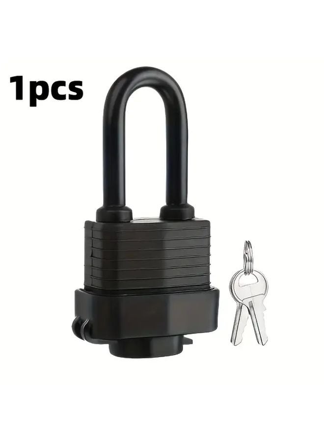 Heavy Duty 44mm Outdoor Padlock Waterproof Cover Steel Lock Black Long Chain Anti Rust - Image 1