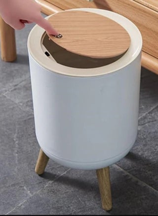 Trash Can with Push Top Lid, Modern Plastic Waste Bin for Kitchen, Bathroom, Bedroom, Living Room, Office, Outdoor, Dog Resistant, Wood Push Top - Garbage Can - Round Waste Bin - Garbage Can for Chalets, Villas, Houses - Push Top Lid Trash Can - Waste Bin for Bathroom, Bedroom, Master, Hall, Kitchen -garbage bin