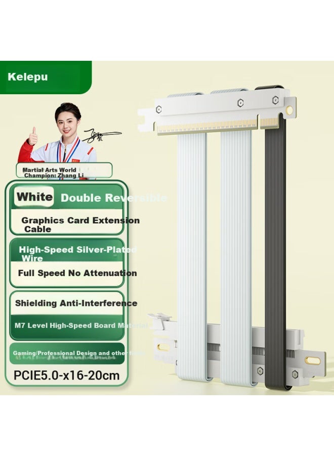 Kelepu Graphics Card Extension Cable, Pcie5.0 X16 Dual Reverse, 20Cm, Fully Compatible, Server-Grade, Full Speed, No Attenuation, White - Image 1