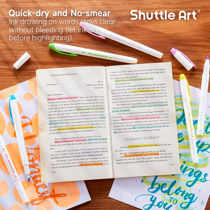 Shuttle Art Pastel Highlighters, 18 Colours Dual Tip Highlighters, Highlighter Markers Assorted Colours, Perfect for Colouring, Underlining, Highlighting, Journaling in School Office Home - Image 4