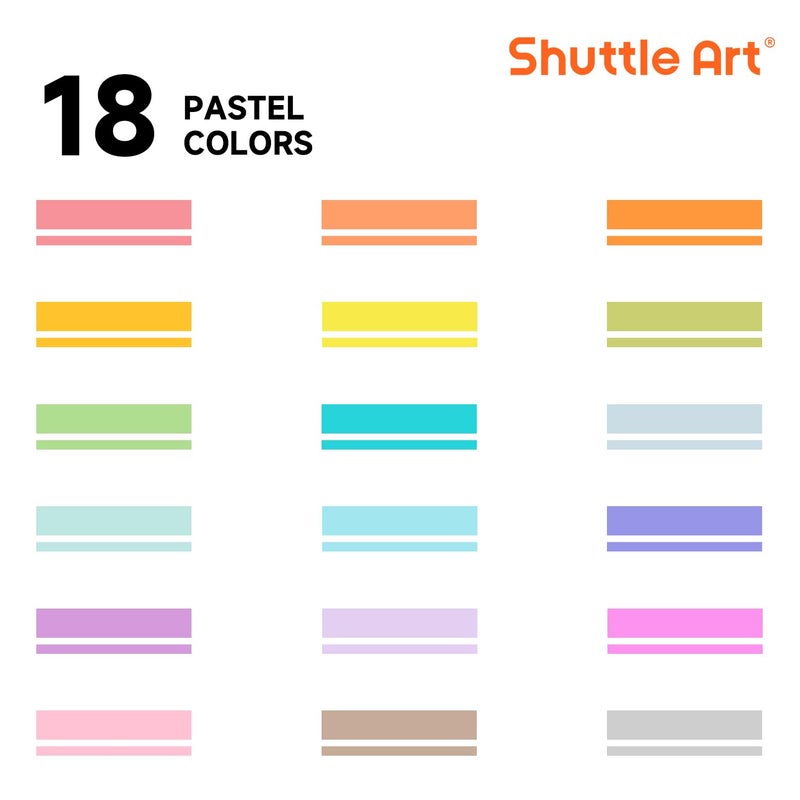 Shuttle Art Pastel Highlighters, 18 Colours Dual Tip Highlighters, Highlighter Markers Assorted Colours, Perfect for Colouring, Underlining, Highlighting, Journaling in School Office Home - Image 2