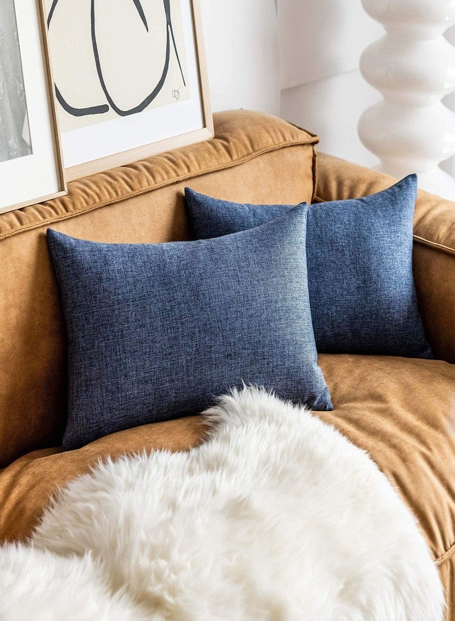Demetex Navy Blue Lumbar Pillow Covers 12x20 Set of 2 Solid Rectangle Pillow Cases Decorative Linen Throw Pillows for Couch Bed Sofa Chair, 12 x 20 inch, Navy Blue - Image 1
