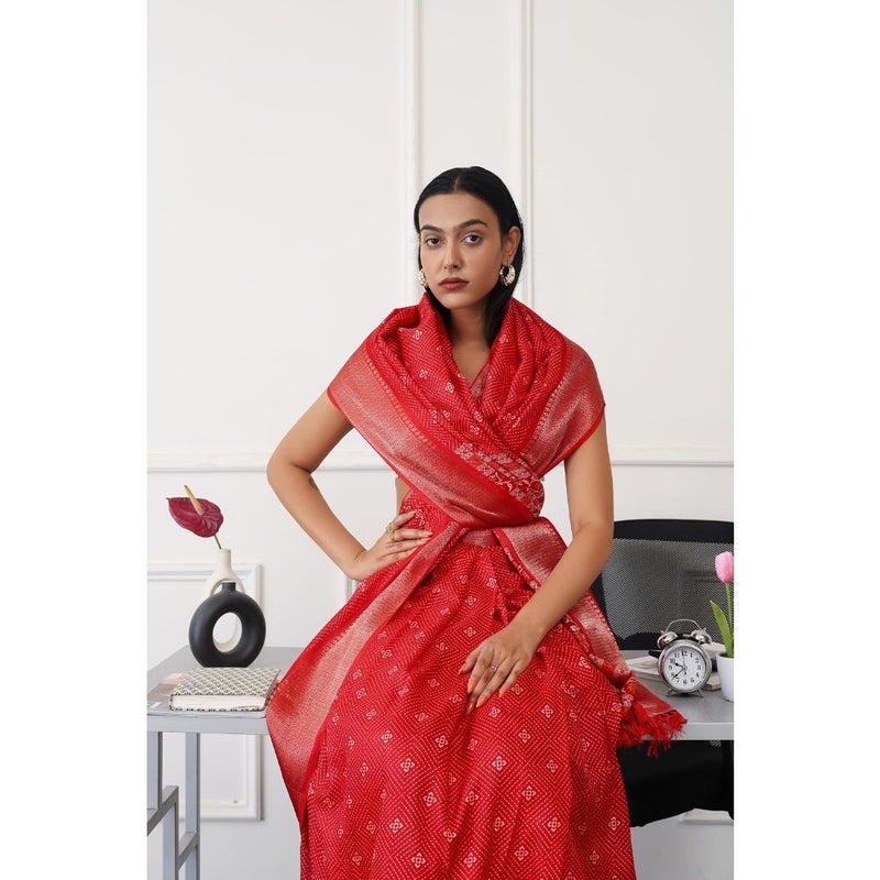 Womanista Women's Ready to wear red colored printed poly cotton saree TI6769_Red_Onesize - Image 5