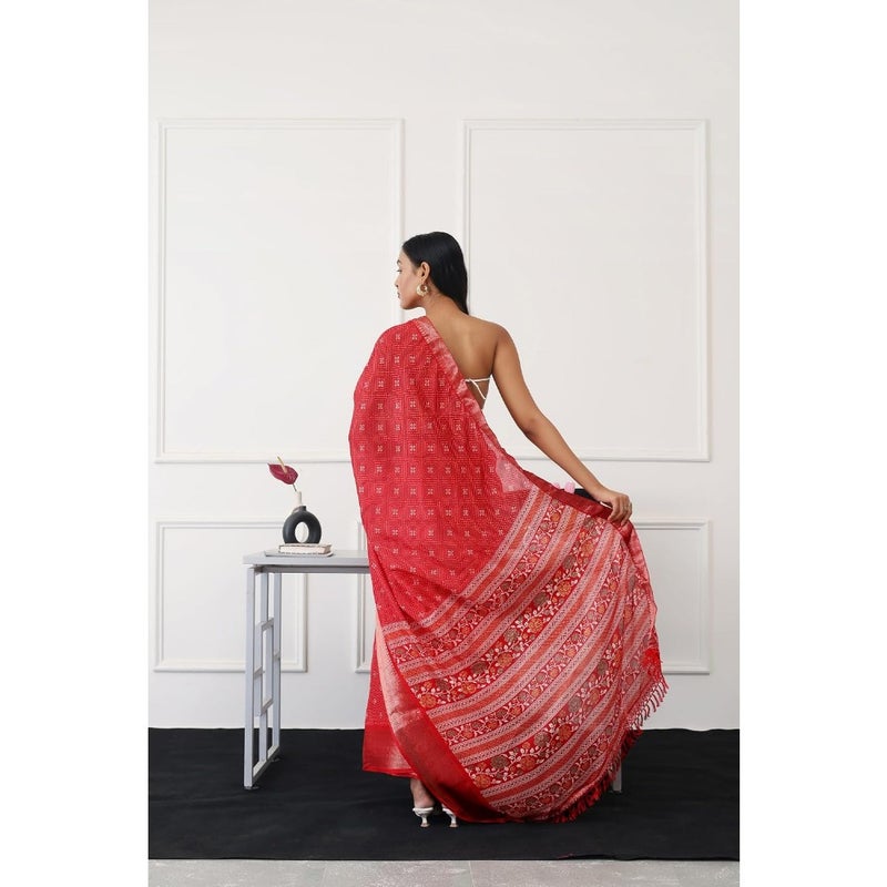 Womanista Women's Ready to wear red colored printed poly cotton saree TI6769_Red_Onesize - Image 4
