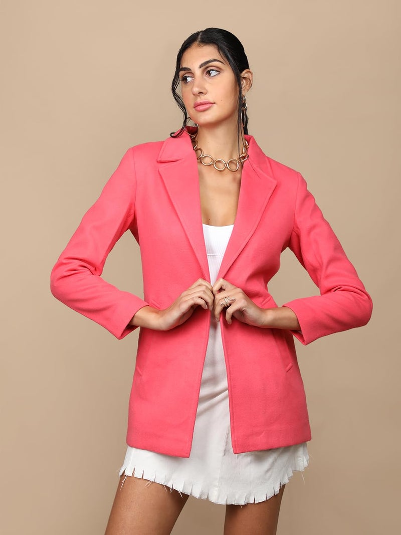 CHKOKKO Winter Wear Single Breasted Solid Long Coat For Women Ruby S - Image 4