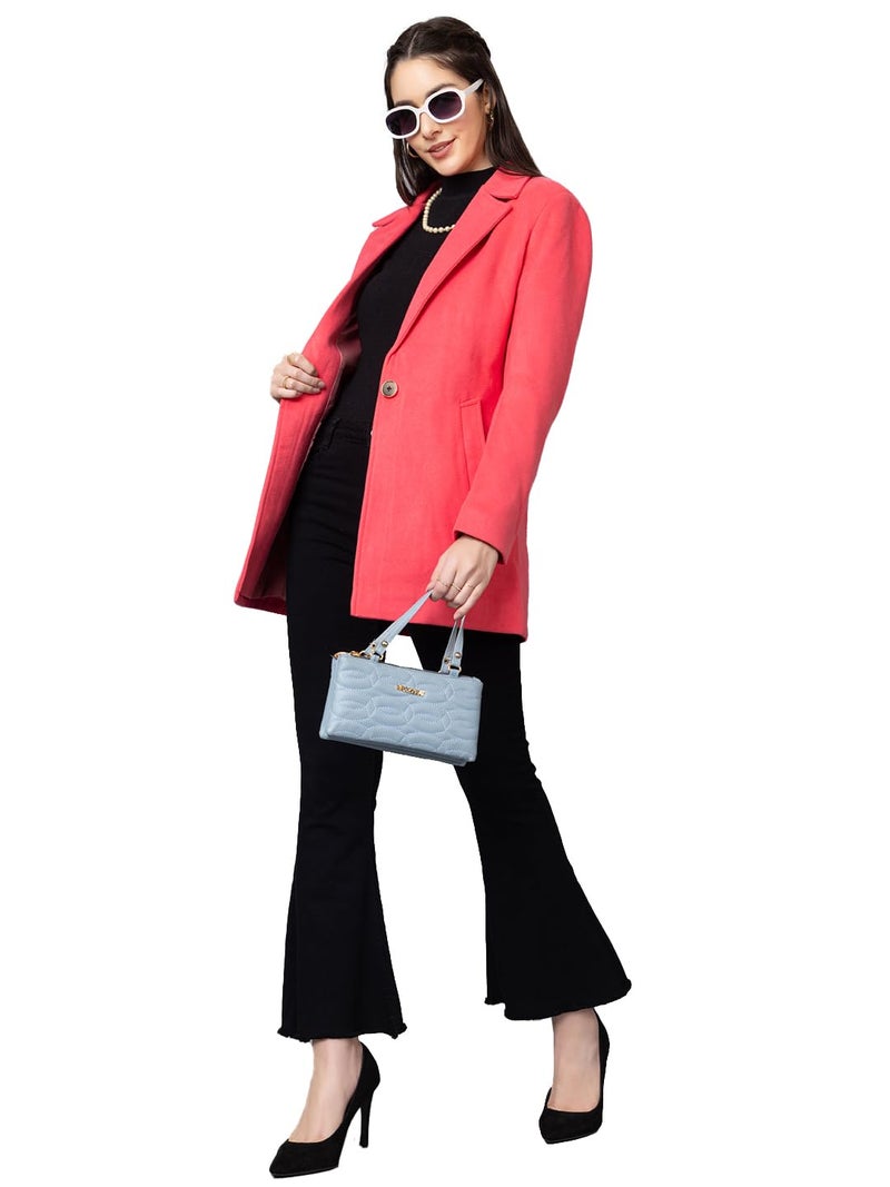 CHKOKKO Winter Wear Single Breasted Solid Long Coat For Women Ruby S - Image 1