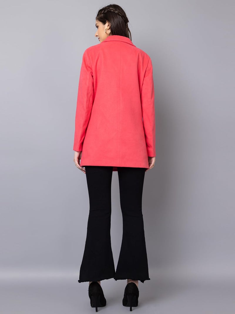 CHKOKKO Winter Wear Single Breasted Solid Long Coat For Women Ruby S - Image 2