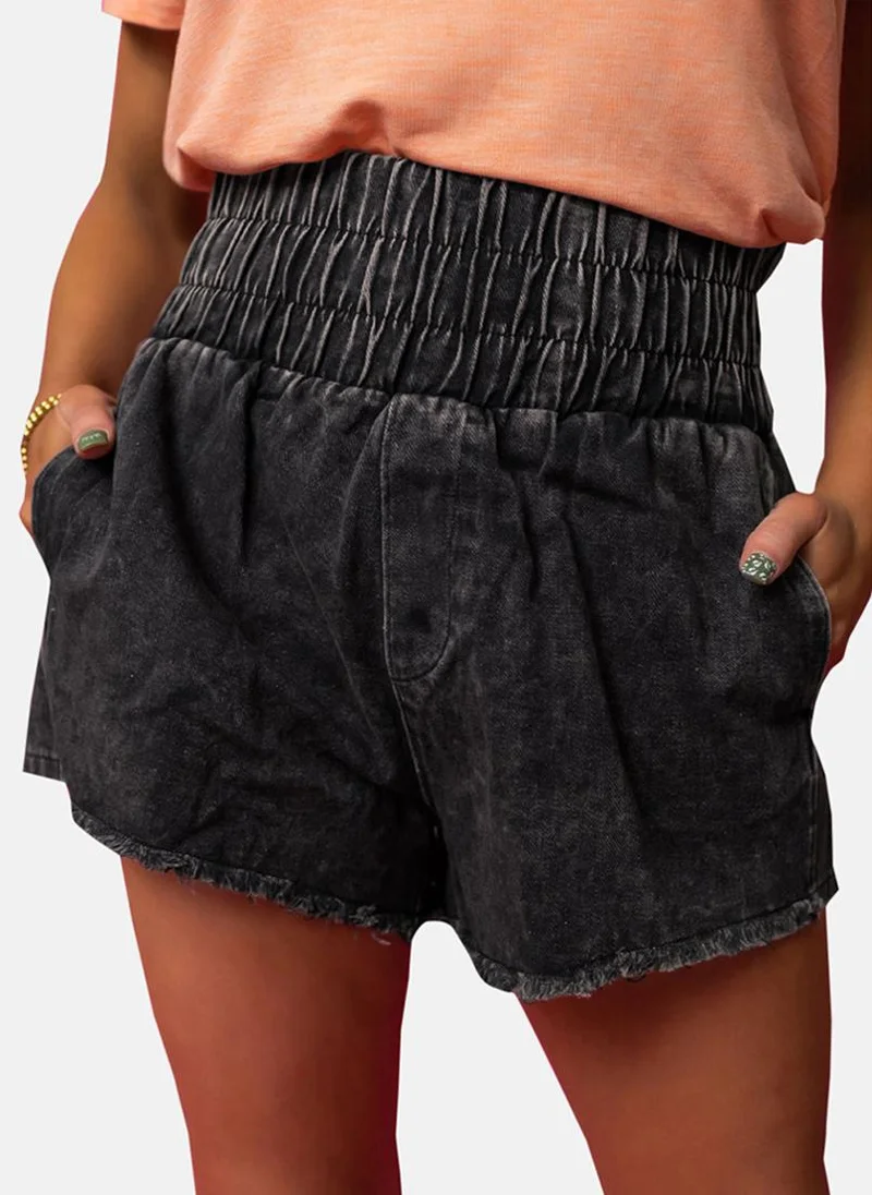 YUNIQEE Black Plain Casual Shorts