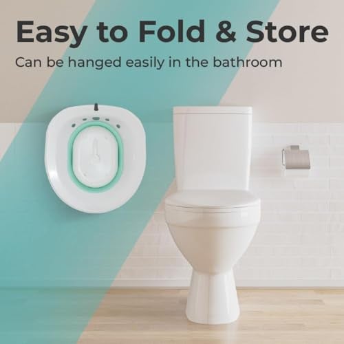 PRANIJ Sitz Bath Basin for Toilet with Flusher – Foldable Sitz Tub for Postpartum Care, Hemorrhoids, Piles, Anal Fissures, Post-Surgery Recovery & Elderly Hygiene – Portable, Ergonomic & Easy to Clean (Seafoam Green) - Image 2