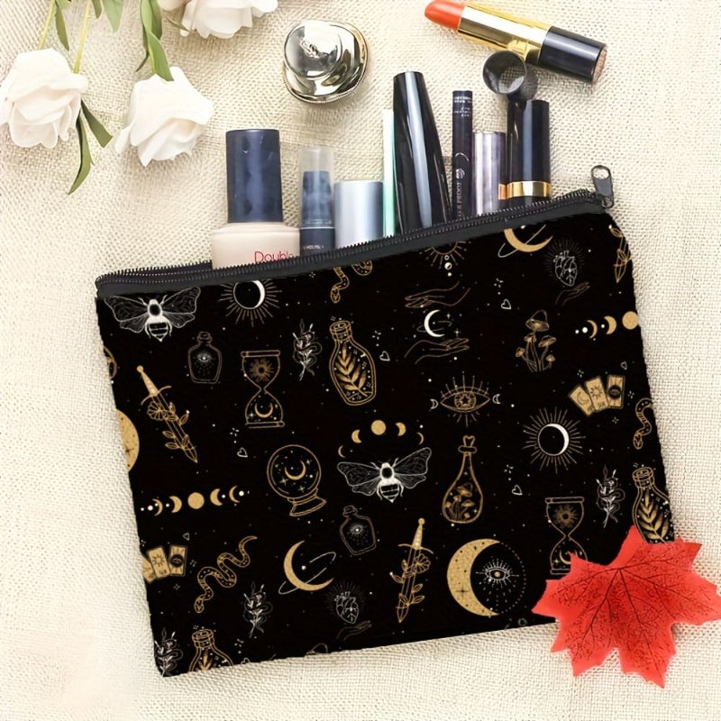 Double Sided Linen Makeup Pouch 22x18cm Tarot Card Cosmetic Bag Travel Storage Organizer - Image 4