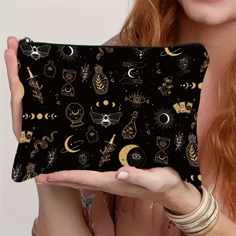 Double Sided Linen Makeup Pouch 22x18cm Tarot Card Cosmetic Bag Travel Storage Organizer - Image 2