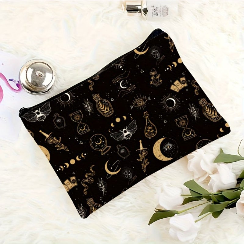 Double Sided Linen Makeup Pouch 22x18cm Tarot Card Cosmetic Bag Travel Storage Organizer - Image 1