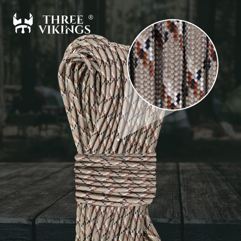 Three Vikings Paracord Rope - 750lb - 100% Nylon - Made in USA - Type IV - 11 Strand Core - Stronger Then Paracord 550 Cord - Camouflage - Desert Camo - 25 Ft. - Image 2