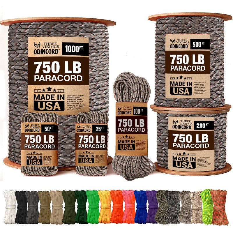 Three Vikings Paracord Rope - 750lb - 100% Nylon - Made in USA - Type IV - 11 Strand Core - Stronger Then Paracord 550 Cord - Camouflage - Desert Camo - 25 Ft. - Image 1