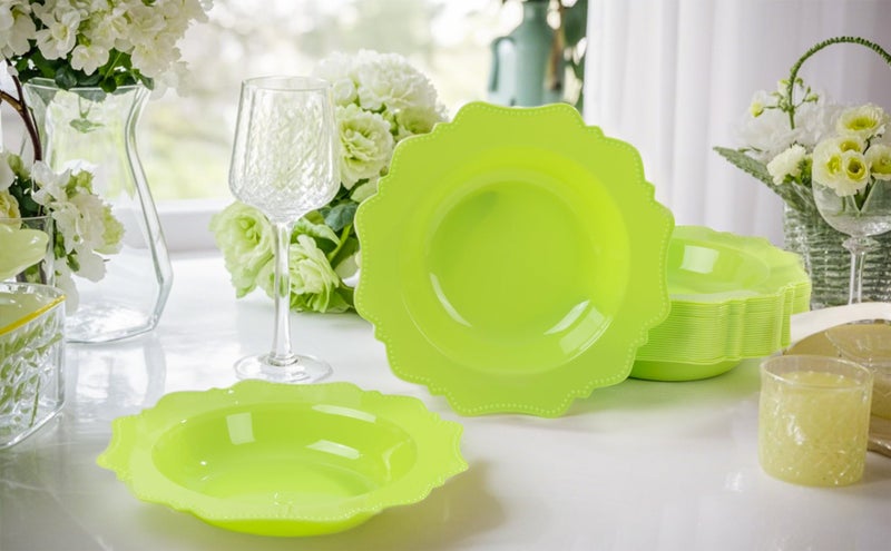 COLOSUS Lime Green Plastic Party Bowls (60 Pack) 12 Oz Disposable Soup/Salad Bowl  Fancy Shatterproof Dinnerware for Easter  Catering  Holidays  Weddings  and Everyday Use - Image 3