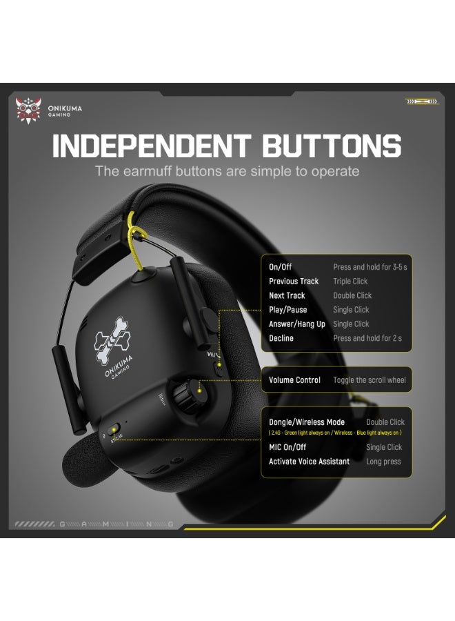 onikuma GT888 Wireless Gaming Headset 2.4G/Bluetooth 5.3/Wired Low Latency Noise Cancelling Mic for PC Mobile - Image 5