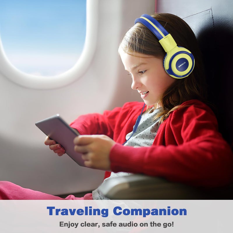SIMOLIO Kids Headphones with Microphone, 75dB-85dB-94dB Volume Limited Children Headphone with Share Port, On-Ear Wired Headset for PC, Tablet, Airplane Travel(Yellow) - Image 2