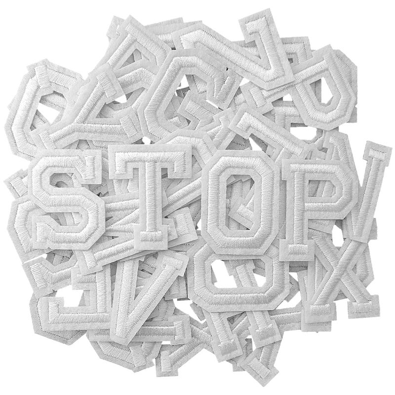 CXWLJL 52Pcs Iron on Letter Patches, Letters A-Z Embroidered Applique Patches for Clothes, Skirts, Hats, Socks, Jeans DIY Accessories - White - Image 1