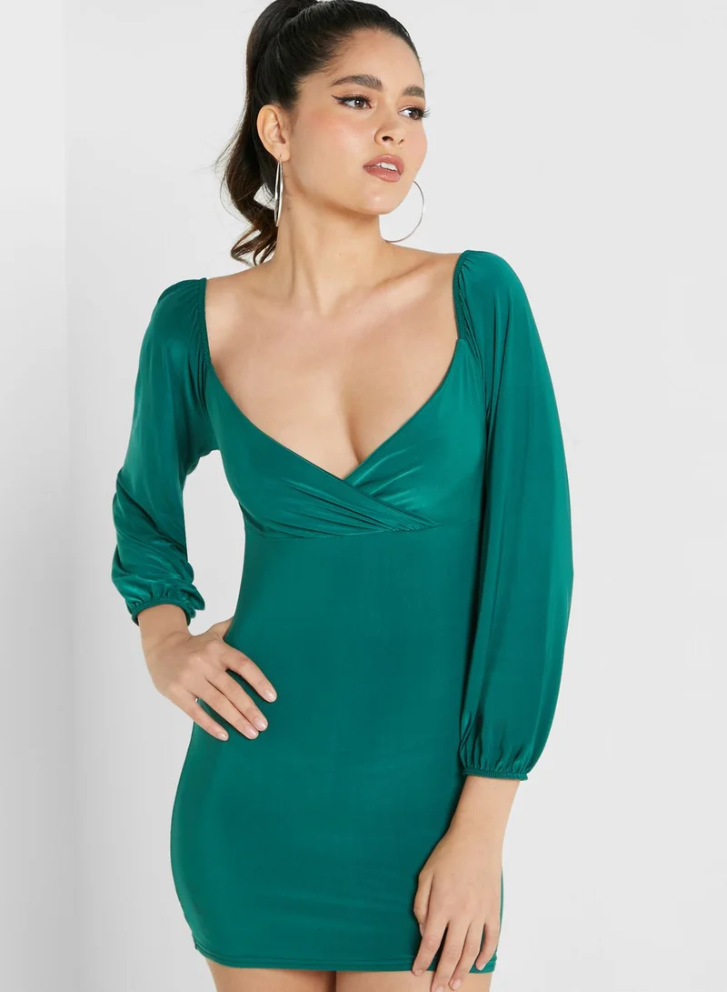 femme luxe green dress Wedtrend Women Chiffon Dark Green Evening Dress A Line V Neck Floor Length  Mother Of The Bridal Dress With Half Sleeves – WEDTREND main image 0