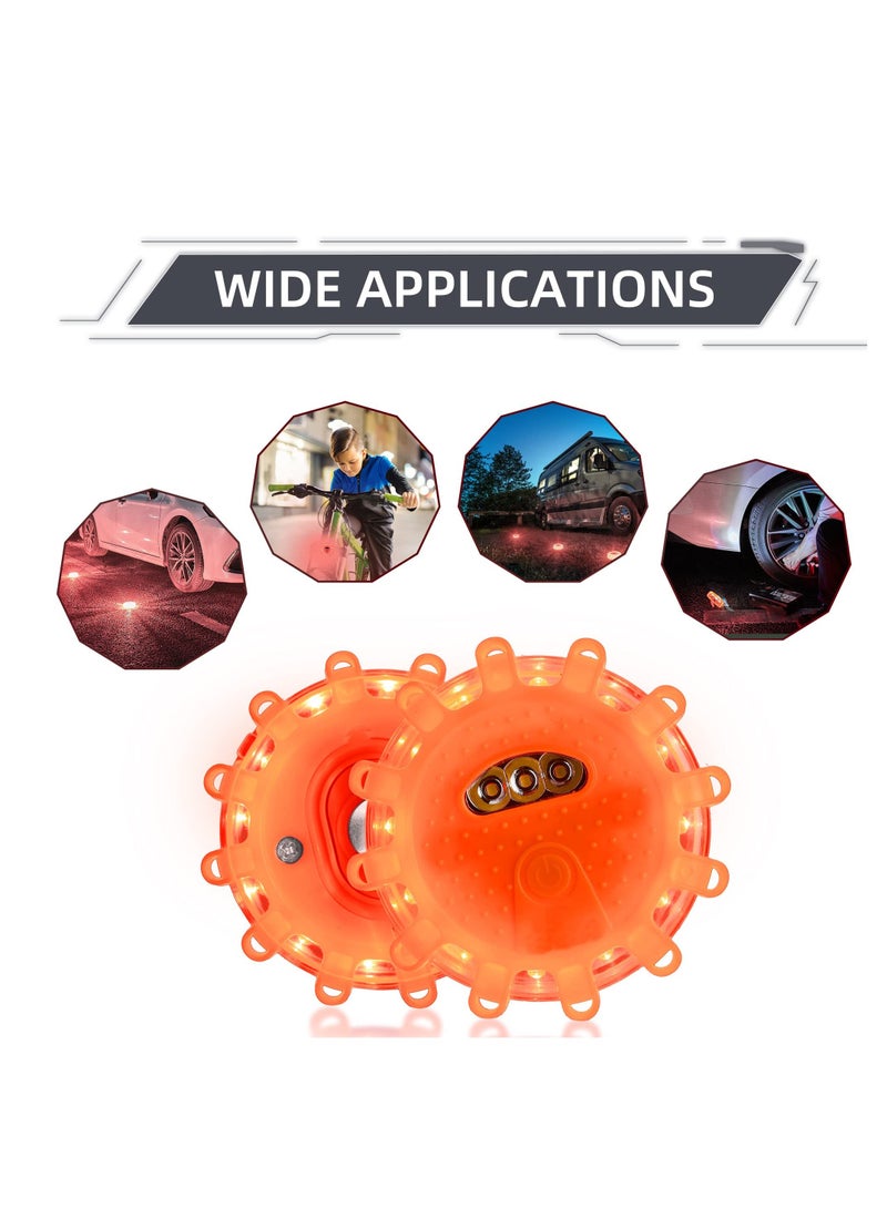 Loquat 3 Pack LED Road Flares Emergency Lights Roadside Safety Beacon Disc Flashing Warning Flare Kit, with Magnetic Base Hook for Car Truck Boats, 9 Flash Modes (Batteries Not Included) - Image 2