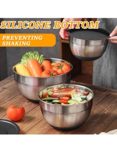 Uwals Mixing Bowls with Airtight Lids Set, 3PCS Stainless Steel Black Nesting Bowls, Kitchen Bowls with Non-Slip Bottoms, Size 30, 26, 22 CM for Mixing & Serving  - Image 3