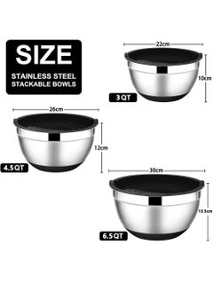 Uwals Mixing Bowls with Airtight Lids Set, 3PCS Stainless Steel Black Nesting Bowls, Kitchen Bowls with Non-Slip Bottoms, Size 30, 26, 22 CM for Mixing & Serving  - Image 2