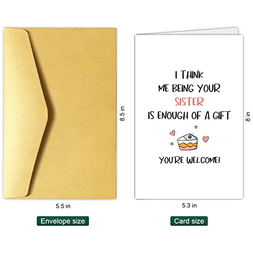 Chenive Funny Birthday Card from Sister, Cheeky Birthday Greeting Card for Brother, Cousin, I Think Me Being Your Sister is Enough of A Gift - Image 2