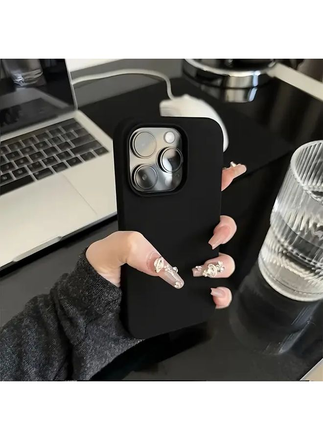 غطاء حماية من TPU السائل الأسود الكلاسيكي الجديد بالكامل بتصميم بسيط، مصمم خصيصًا لهاتف iPhone 16، مقاوم للصدمات والسقوط، غطاء يومي للهاتف، مقاوم للصدمات القوية، غطاء هاتف بلون ثابت وعصري، واقي عالي الجودة ومتين - Image 1