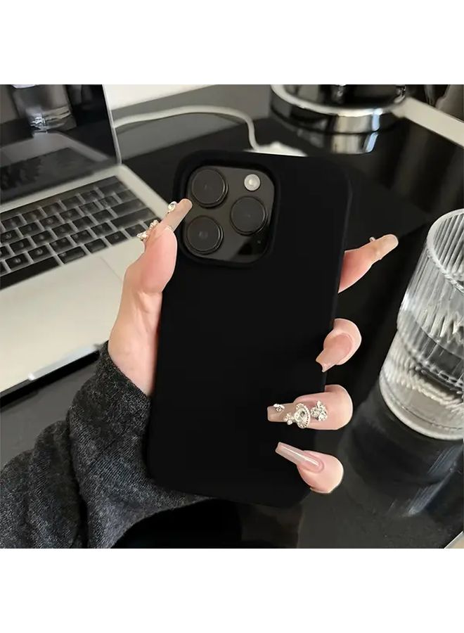 غطاء حماية من TPU السائل الأسود الكلاسيكي الجديد بالكامل بتصميم بسيط، مصمم خصيصًا لهاتف iPhone 16، مقاوم للصدمات والسقوط، غطاء يومي للهاتف، مقاوم للصدمات القوية، غطاء هاتف بلون ثابت وعصري، واقي عالي الجودة ومتين - Image 3