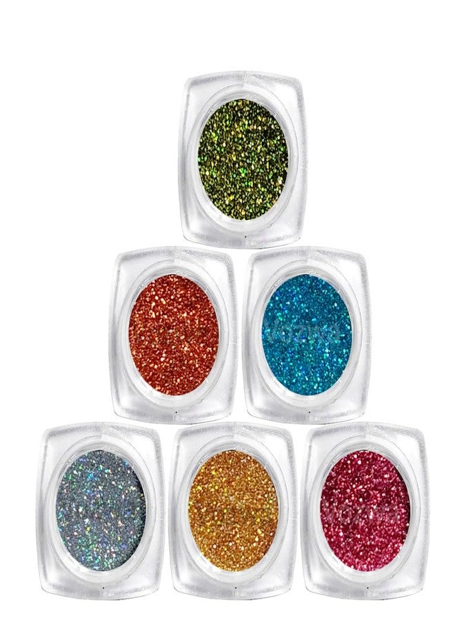 Vozwa Holographic Eyeshadow Glitter Powder (Golden + Silver + Red + Copper + Sky Blue + Light Green) - Image 1