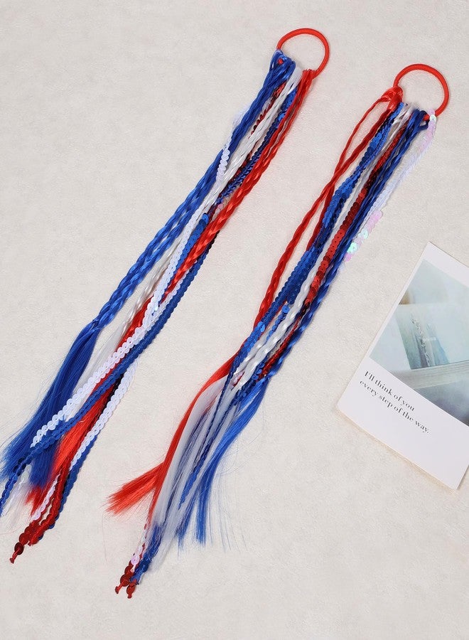 KCHIES 4th of July Patriotic American Flag Elastic Hair Ties Bands Red White Blue Hair Pieces Ponytail Holder Outfits Decor Accessories Memorial Independence Day Gift for Women Girls - Image 2