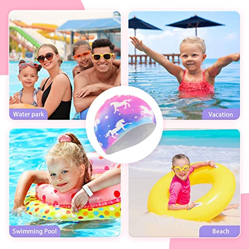 WAWSAM 2 Pack Kids Swim Cap Silicone Waterproof Swim Caps for Boys Girls (3-8 Years) Unicorn Mermaid Design Swimming Cap for Kids 3-8 Long and Short Hair - Image 4