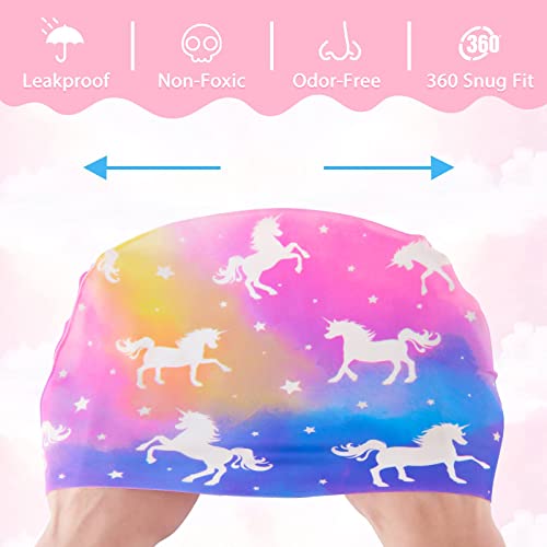 WAWSAM 2 Pack Kids Swim Cap Silicone Waterproof Swim Caps for Boys Girls (3-8 Years) Unicorn Mermaid Design Swimming Cap for Kids 3-8 Long and Short Hair - Image 3