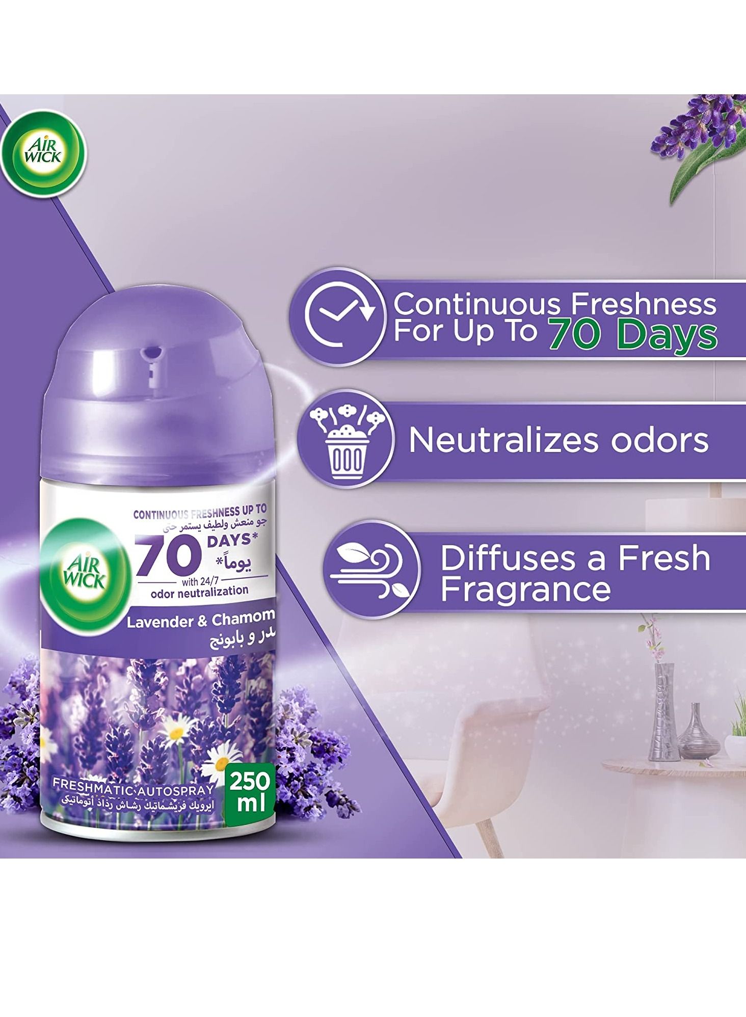 Air wick Air Freshener Freshmatic Auto Spray Lavender & Chamomile Gadget and 1 Refill 250 Ml 