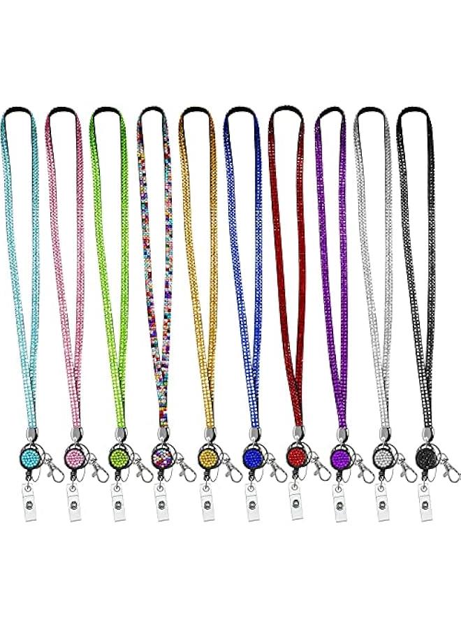 Arabest 10 Pieces Rhinestone Lanyard Bling Glitter Retractable Necklace Badge Reel Lanyard with Safety Clasp Crystal ID Badge Keychain Holder for Women Key Id Card Name, 10 Colors  - Image 1