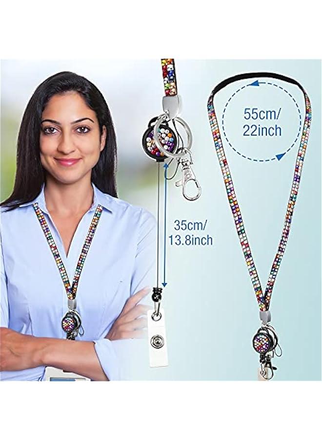 Arabest 10 Pieces Rhinestone Lanyard Bling Glitter Retractable Necklace Badge Reel Lanyard with Safety Clasp Crystal ID Badge Keychain Holder for Women Key Id Card Name, 10 Colors  - Image 3