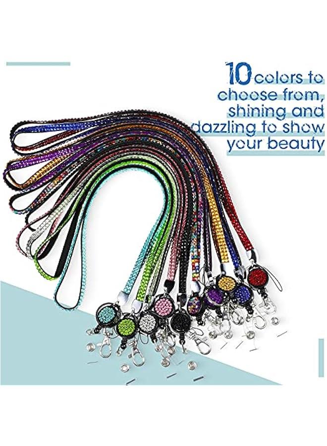 Arabest 10 Pieces Rhinestone Lanyard Bling Glitter Retractable Necklace Badge Reel Lanyard with Safety Clasp Crystal ID Badge Keychain Holder for Women Key Id Card Name, 10 Colors  - Image 2