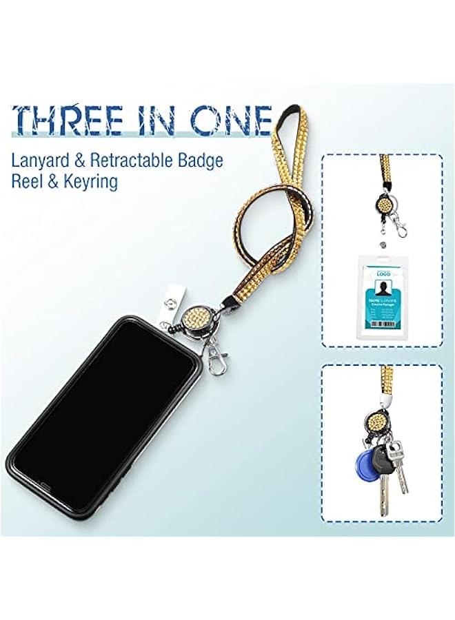 Arabest 10 Pieces Rhinestone Lanyard Bling Glitter Retractable Necklace Badge Reel Lanyard with Safety Clasp Crystal ID Badge Keychain Holder for Women Key Id Card Name, 10 Colors  - Image 5