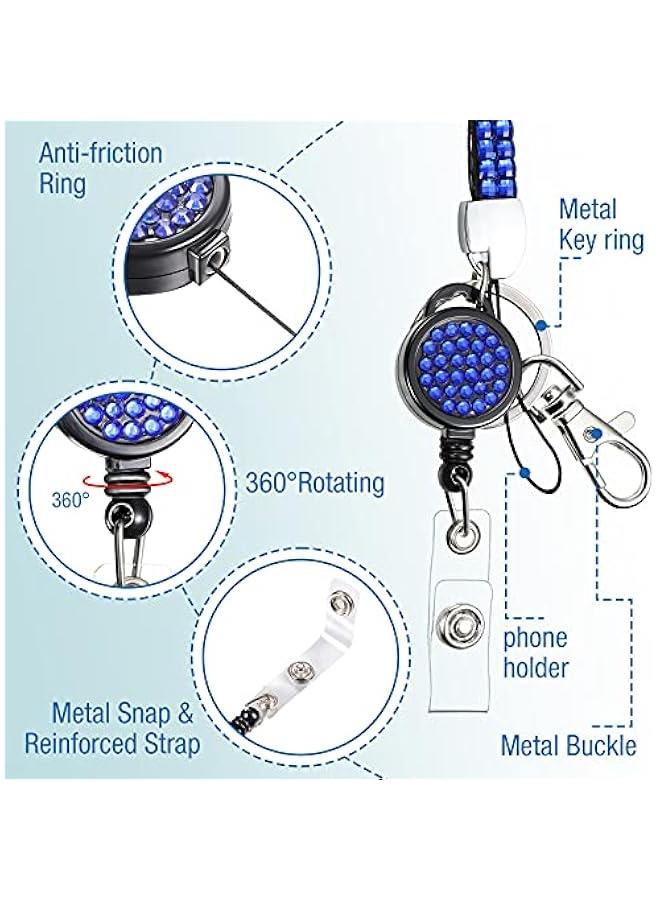Arabest 10 Pieces Rhinestone Lanyard Bling Glitter Retractable Necklace Badge Reel Lanyard with Safety Clasp Crystal ID Badge Keychain Holder for Women Key Id Card Name, 10 Colors  - Image 4