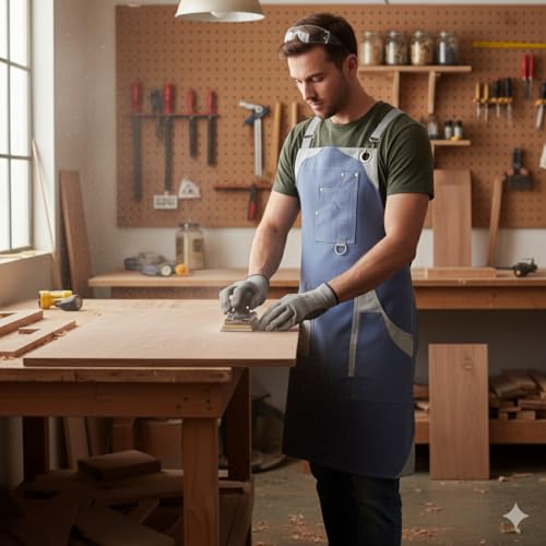 RUSTIQUE LINENS Crossback Apron – Stylish Cotton Apron with Rip Stop Weave, Waterproof & Breathable Membrane, Durable Tear Resistant, Chef, Kitchen, BBQ, Workshop & Gardening Apron-Mist Blue - Image 5