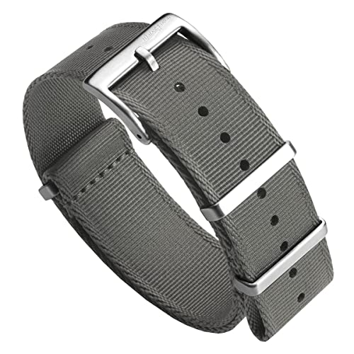 WatchGecko Swiss Quality Signature Military Nylon Watch Strap. Nylon Mens Replacement Watch Band. Rugged, Quick-Drying and Secure Wristwatch Strap for Outdoor Activities. Grey, 20 mm - Image 1